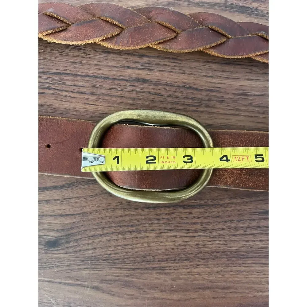 VTG Lucky Brand Tan Leather Braided Men's Belt Heavy Brass Buckle Western 46in
